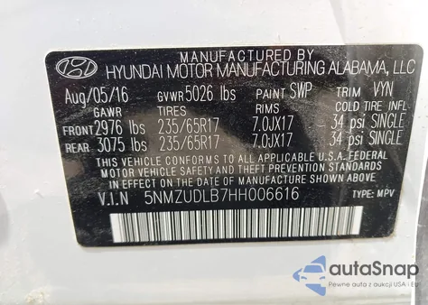 2017 Hyundai Santa Fe Sport 2.4L из США, поврежденный, VIN 5NMZUDLB7HH006616